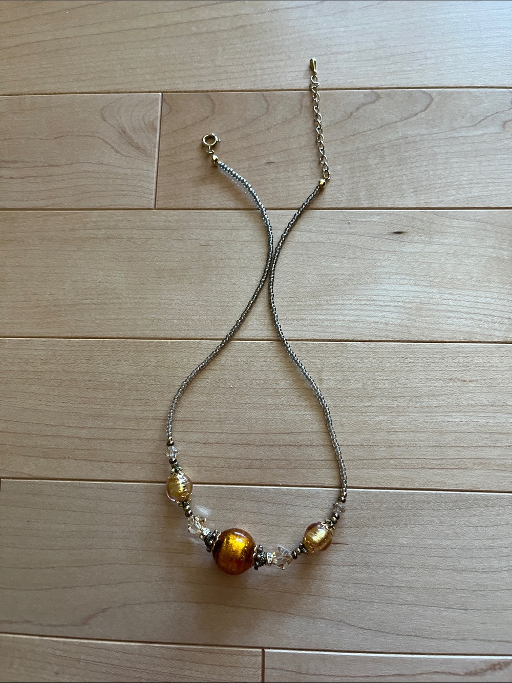 Gold Glass Bead Necklace - Women Jewelry